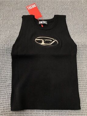 Diesel Black Ribbed Tank with Metallic Logo Cutout